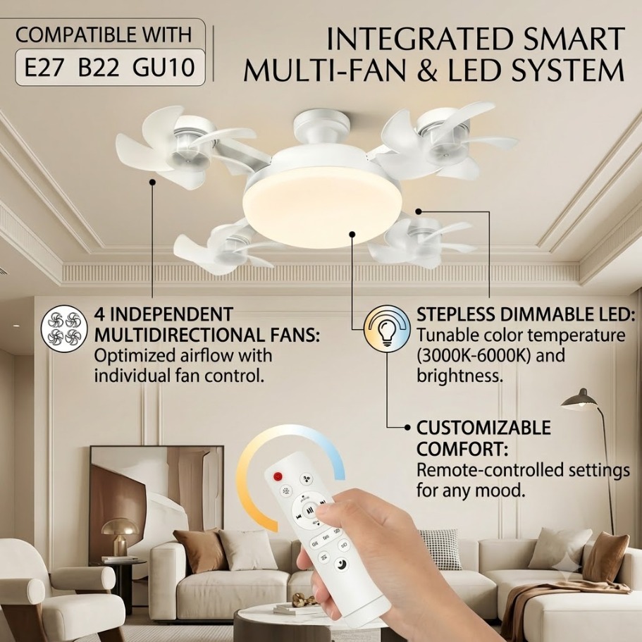 Drone Beacon Light - Потолочный вентилятор-светильник 3-в-1 в стиле дрона